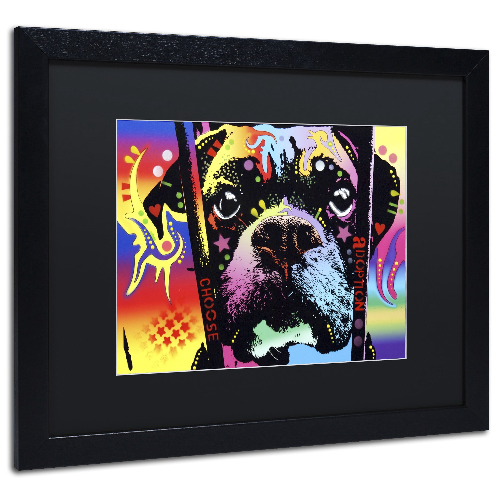 Trademark Fine Art "Choose Adoption Boxer" Canvas Art by Dean Russo, Black Matte, Black Frame