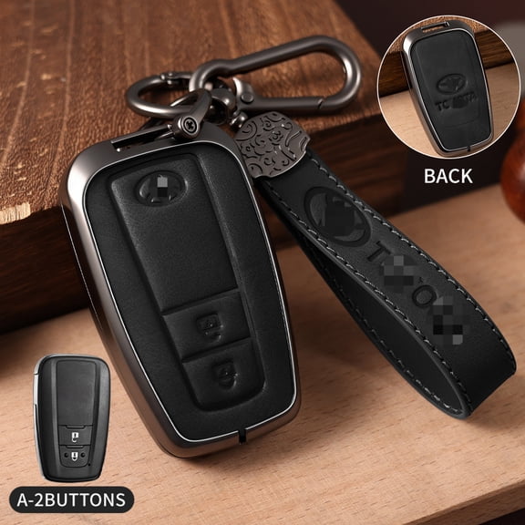 Zinc Alloy & Leather Car Key Fob Cover, Protective Remote Case Fits for Toyota Camry, RAV4, Highlander, Corolla, Tacoma, Tundra, Anti-Scratch Key Shell - Multiple Styles & Colors