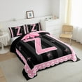 thumbnail image 3 of Manfei Monogrammed Z Bedding Twin Comforter Set,Ribbon Bowknot Down Comforter,Pink Black Bedding Sets Twin with Comforter,Microfiber Room Decorative Reversible,2 Pieces, 3 of 8