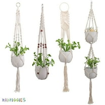BadPiggies Macrame Plant Hangers, Hanging Planter Handmade Plant Holder Stand Cotton Rope 4 Legs Flower Pots Boho Indoor Outdoor Home Decor (Type C 41.3")