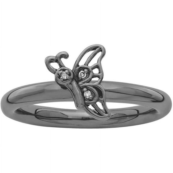 Diamond Sterling Silver Black-Plated Butterfly Ring