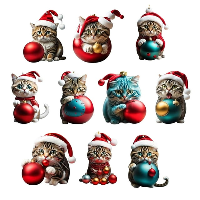 Adornos navideños para gatos, Mini gatito , adorno para de Navidad, adorno de animales artificiales de felpa para amantes de los gatos, mu