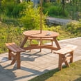 thumbnail image 2 of Outsunny Ensemble Table et Banc de Pique-Nique avec Trou pour Parasol pour 6 Personnes Forme Circulaire, Brun (1 Unité), 2 of 10