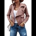 thumbnail image 2 of Chaqueta Corta de Larga con Solapa para Mujer, Otoño-Invierno, Color Liso, con Botones de Piel de Ciervo Rosa Oscuro XXL, 2 of 7