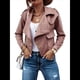 thumbnail image 2 of Chaqueta Corta de Larga con Solapa para Mujer, Otoño-Invierno, Color Liso, con Botones de Piel de Ciervo Rosa Oscuro XL, 2 of 7