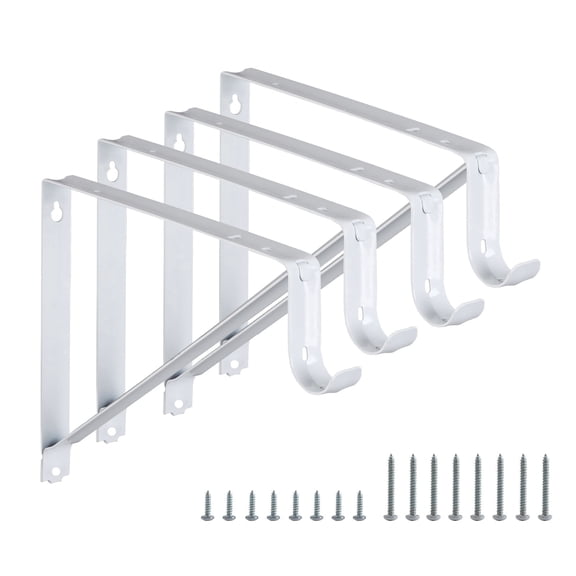 WellMade 10-3/4 in. Heavy Duty Wall Mount Bracket, White Steel Shelf Support with Screws for Closet Rod and Shelving, 4 pack