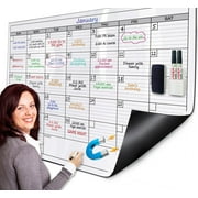 Magnetic-Receptive Dry Erase Monthly Extra Large White Board Calendar for Wall 38x50, Big Whiteboard Calendar with Iron Sheet Backing-Works with Magnetic Markers Eraser,Giant Blank Poster with Square