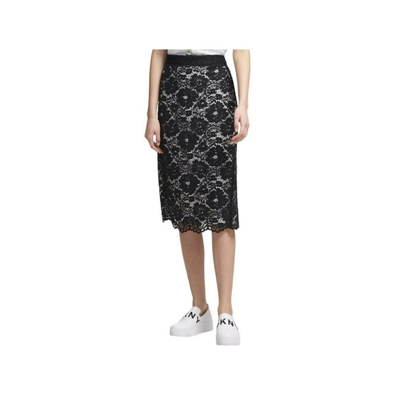 DKNY Womens Black Lace Below The Knee Pencil Wear To Work Skirt Size: 6