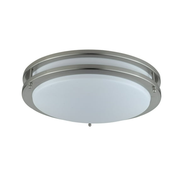 14 Inch Modern Ceiling Lamp with Frosted Acrylic Plate, Steel Trim, White- Saltoro Sherpi