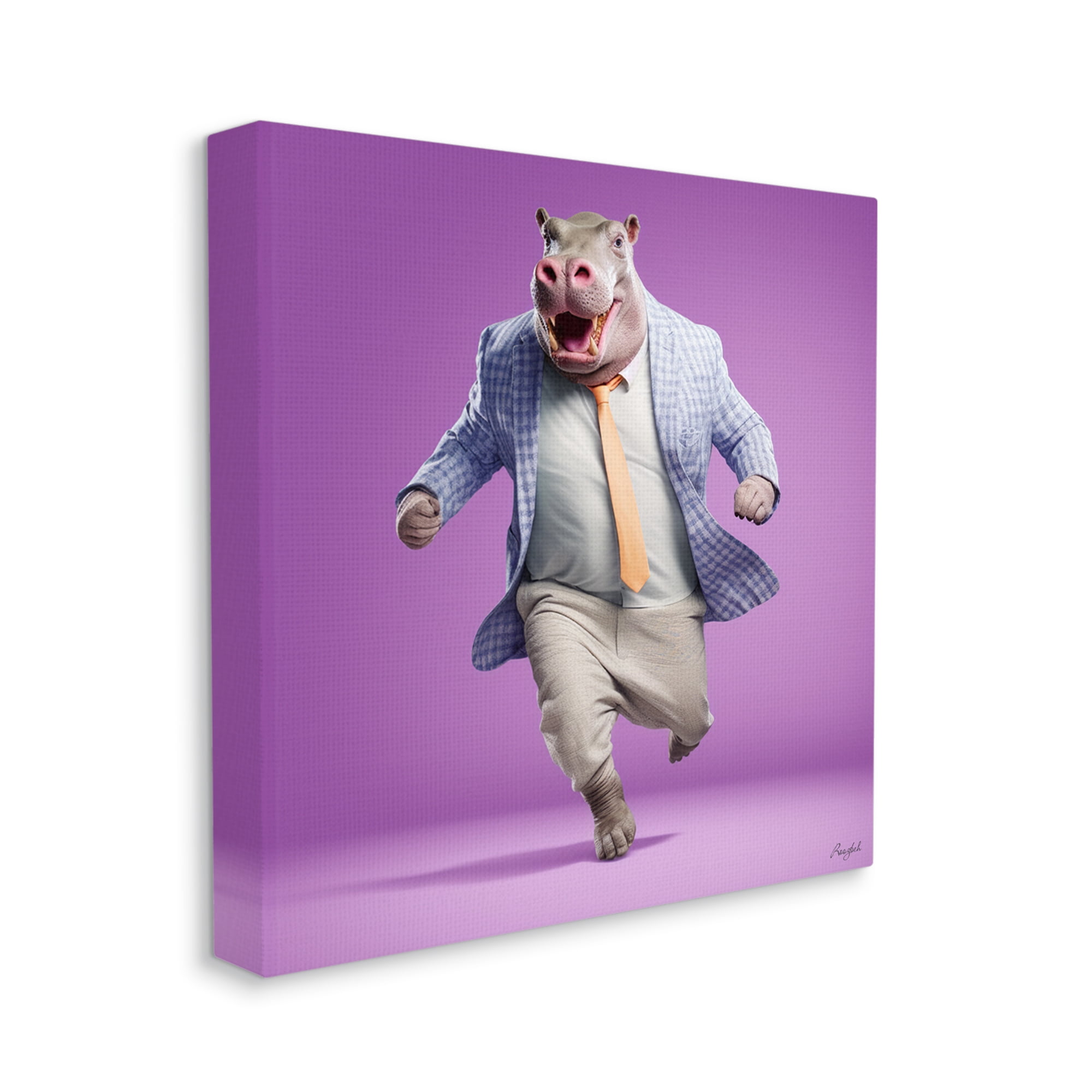 Stupell Industries Dancing Hippo on Purple Animals & Insects Painting Gallery Wrapped Canvas Art Print Wall Art, 30 x 30