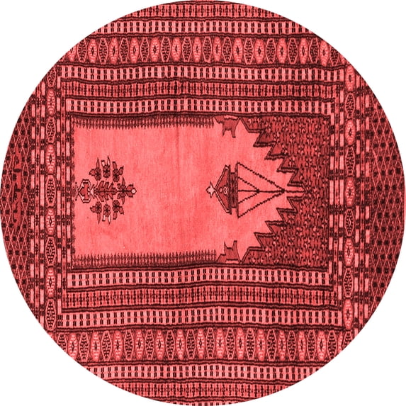 Ahgly Company Indoor Round Abstract Red Modern Area Rugs, 4' Round