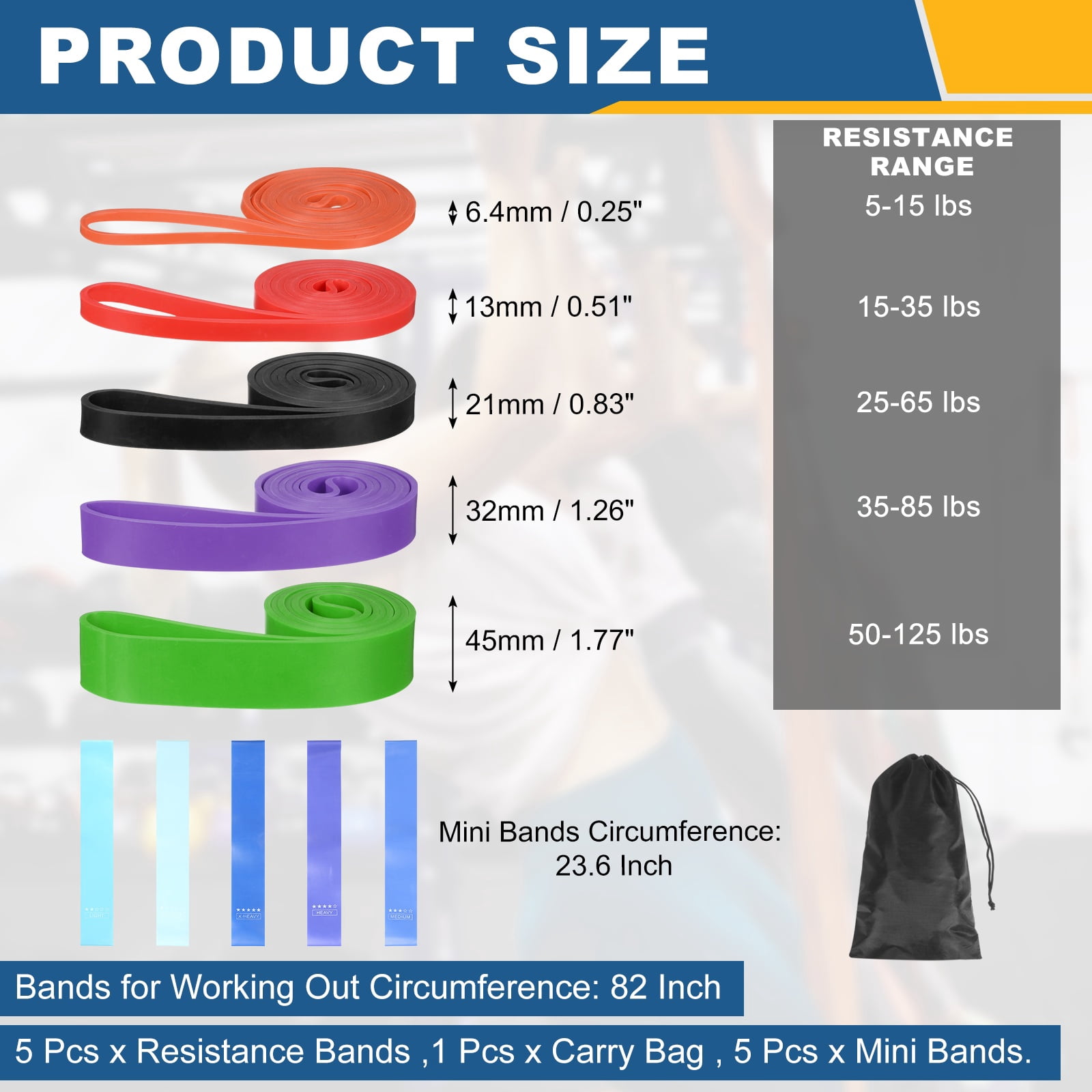Uxcell Resistance Bands for Working Out, 5 Levels Pull Up Assistance Bands with Carry Bag & Mini Resistance Straps 5 Pcs & Multicolored/Blue Gradient