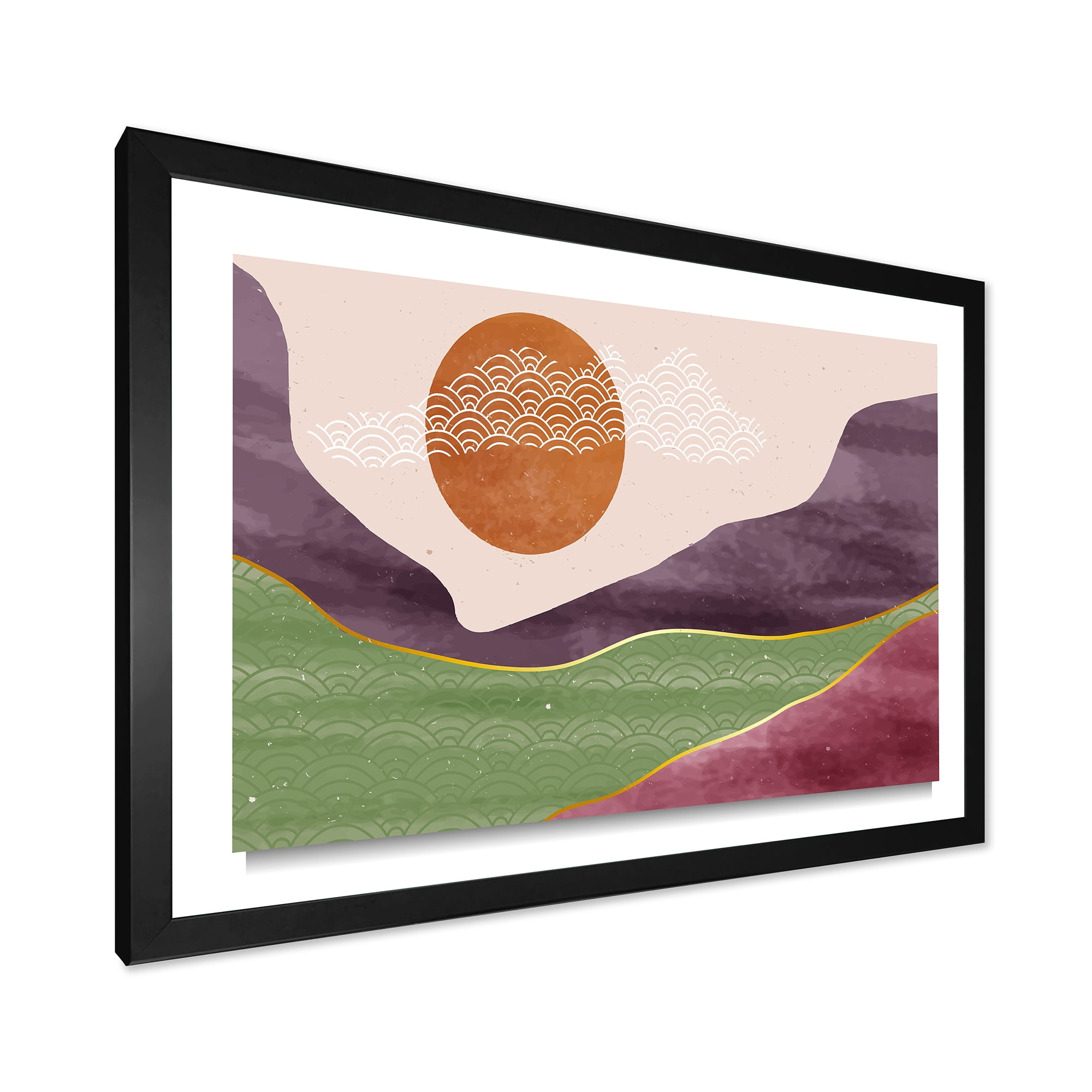 Designart 'Abstract Landscapes With Mountain River and Moon' Modern Framed Art Print