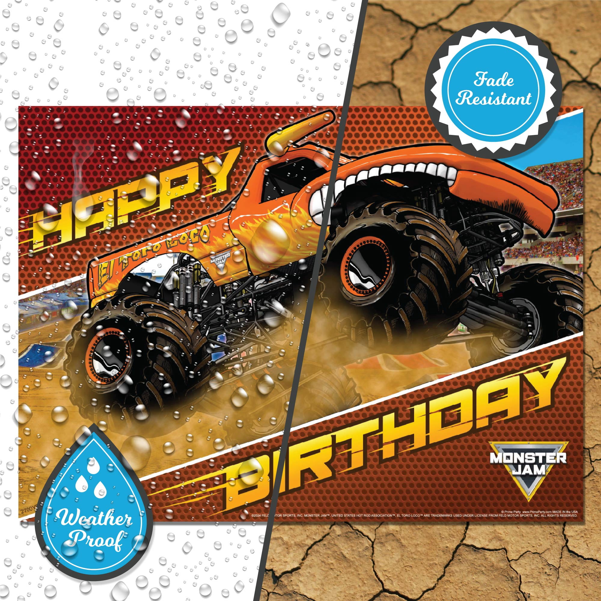 Prime Party Yard Sign, El Toro Loco Monster Jam Birthday Reusable Outdoor Decor – 15" x 20.5"