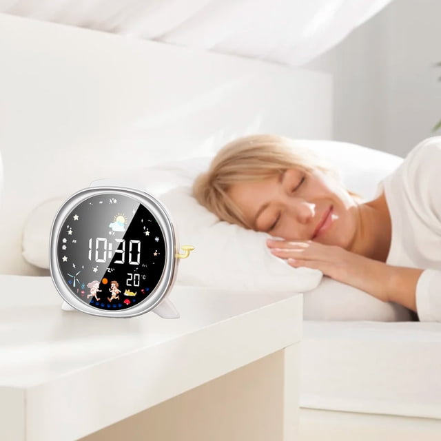 PEONAVET Plastic clock LCD Screen Intelligent Student Desktop Clock Alarm Clock Night Light Children's Small Night Light Electronic Alarm Clock