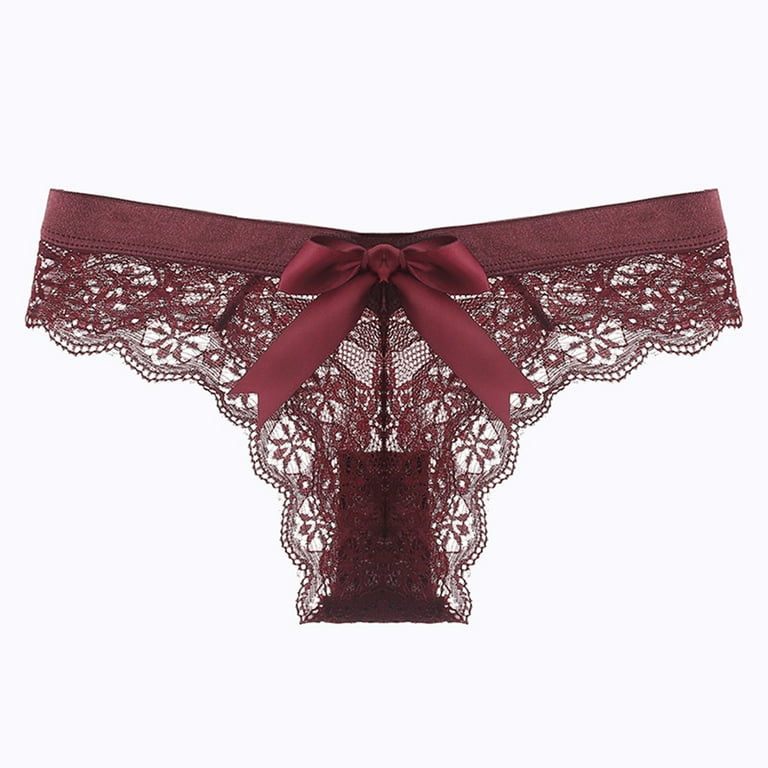 TAIAOJING G String Thongs for Women Hollow Lace Thong Bow Christmas Waist  Comfortable Breathable Underwear T-back Panties with Lace Trim Low Rise