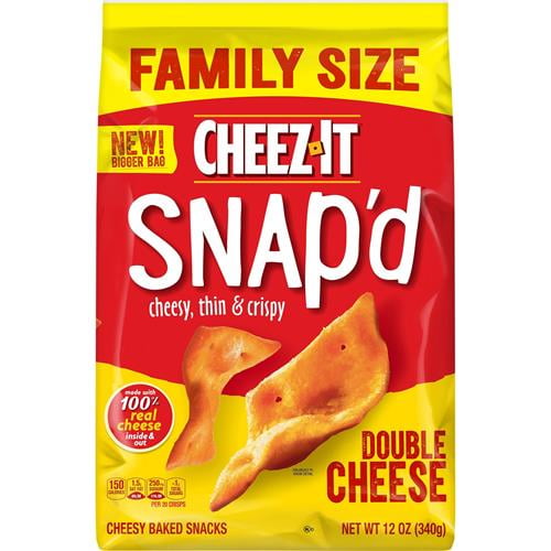 Cheez-It Snapd Cheese Cracker Chips, Thin Crisps, Lunch Snacks, Family Size, Double Cheese, 12Oz Bag (1 Bag)