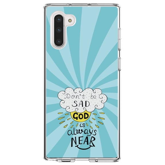 DistinctInk Clear Shockproof Hybrid Case for Samsung Galaxy Note 10 (6.3" Screen) - TPU Bumper, Acrylic Back, Tempered Glass Screen Protector - Don't be Sad, God is Always Near