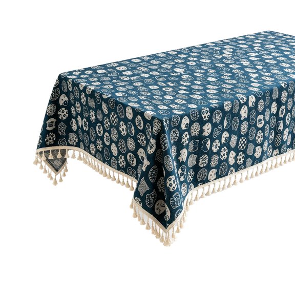 SLYNSHome Cotton Linen Tablecloth, 100x150 cm Printed Tassel Rectangular Table Cover, Washable Decorative Cloth for Dining Table Coffee Table Kitchen Home Decor