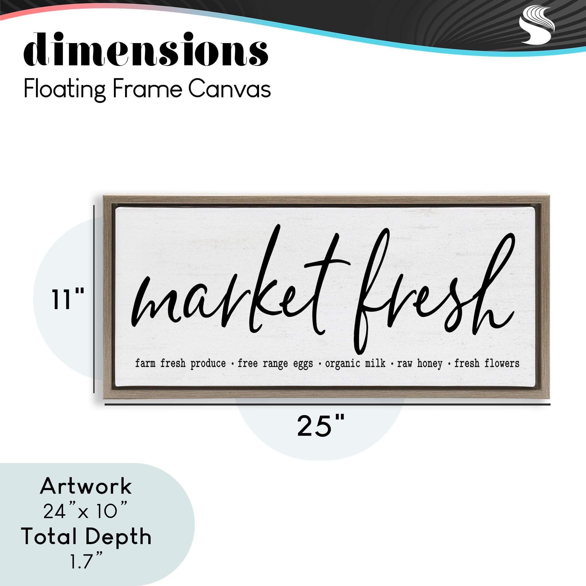 Market Fresh Organic Brown Framed Floater Canvas Wall Art, design by Lettered and Lined