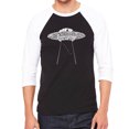 thumbnail image 1 of LA Pop Art Men's Raglan Baseball Word Art T-shirt - Flying Saucer UFO, 1 of 2