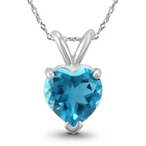 SZUL Women's 14K White Gold 7MM Heart Blue Topaz Pendant