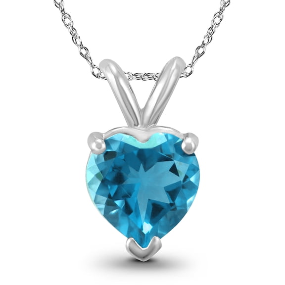 SZUL Women's 14K White Gold 7MM Heart Blue Topaz Pendant