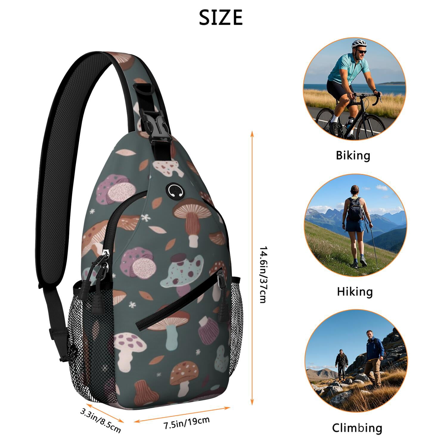 Crossbody Sling Bag Mushroom Hiking Sling Backpack Travel Bag Hiking Bag for Men Women