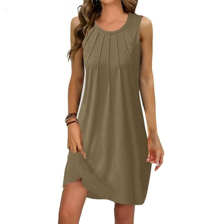 Xysaqa Women Chemise Night Gown Soft Sleepwear Lingerie  Night Gown For Women Sexy Women S Summer Fashion Plain Sleeveless Round Neck Pleated Dress Sleepwear For Women On Clearance