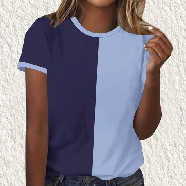 Offre à Durée Limitée Iumwxz T-Shirt Classique Décontracté Basique Blouses Femmes Tunique à Blocs de Couleur Manches Courtes Col Rond pour Femmes Offres du Jour Usage Quotidien Décontracté