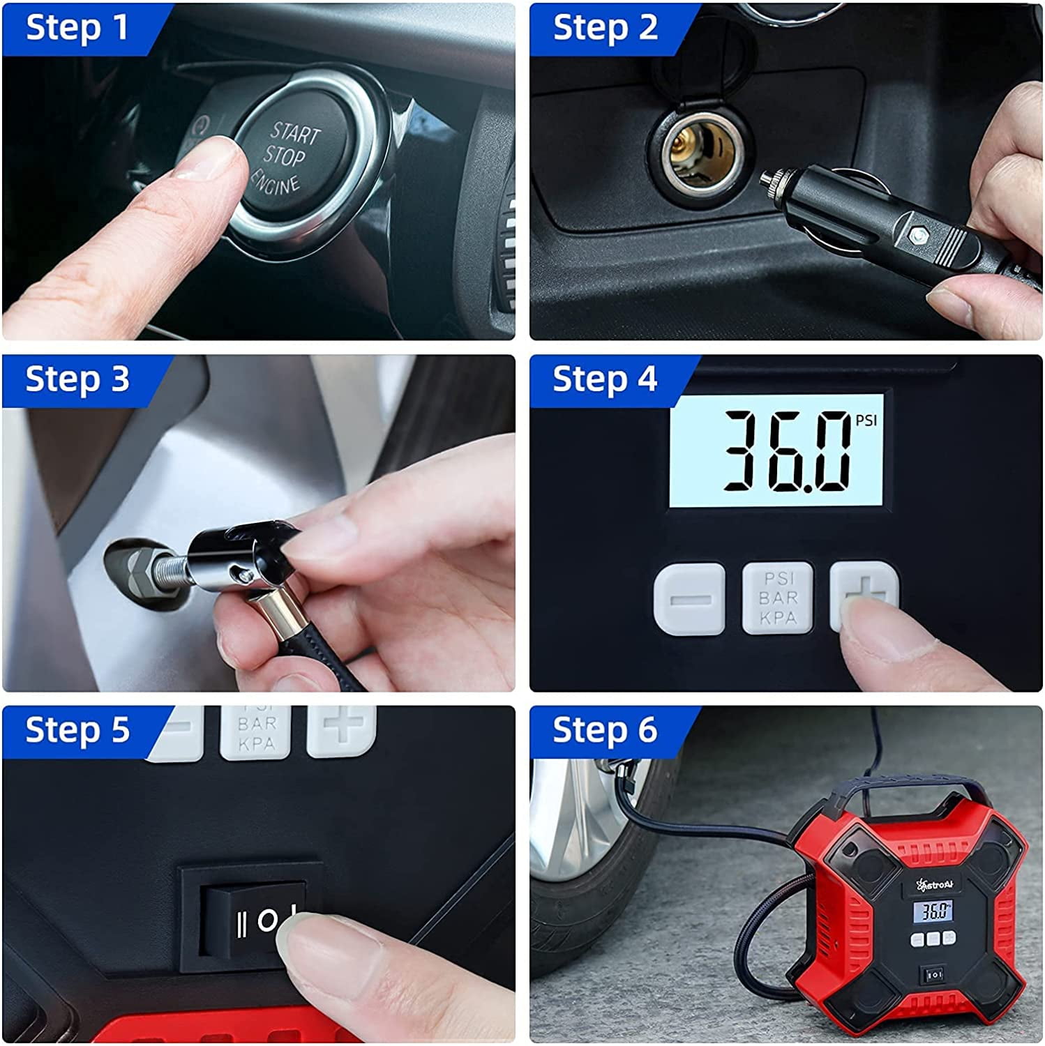 Car Air Compressor, Tire Inflator 160 PSI Portable for Tires, Red