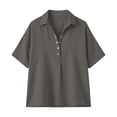 thumbnail image 3 of OGLCCG Cotton Linen Shirts for Women Half Sleeve Lapel Snap Shirt Casual Loose Fit Summer Beach Vacation Blouse Dressy,Gray, 3 of 5