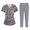 thumbnail image 2 of Scrubs Set Short Sleeve V Neck Floral Scrubs Top & Wide Leg Jogger Solid Pants, 2XL, 2 of 7