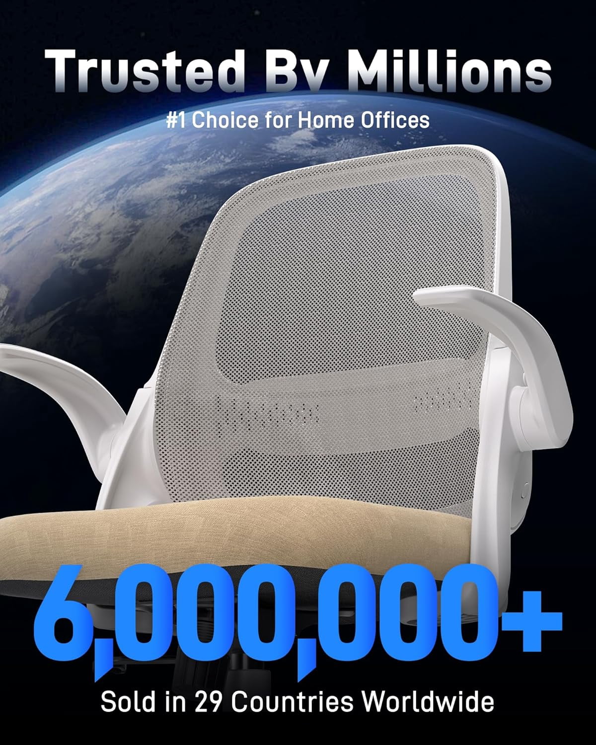 Ergonomic Mesh Office Chair for Home Office, Flip-Up Arms, Breathable Mesh Back & Thick Seat Cushion, Swivel Rolling Computer Desk Chair, Supports 300 lbs (White Frame/Beige Seat)