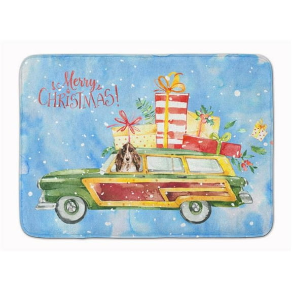 Merry Christmas Brown Parti Cocker Spaniel Machine Washable Memory Foam Mat