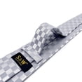 thumbnail image 6 of Mens Necktie Satin Silver Off White Light Grey Checkered Rhomibic Tie Set Classic Size 57.5"×3.15", 6 of 6