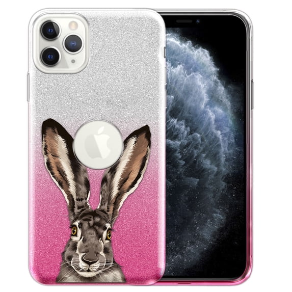 FINCIBO Pink Gradient Glitter Case, Sparkle Bling TPU Cover for Apple iPhone 11 Pro Max 6.5" 2019 (NOT FIT Apple iPhone Pro 5.8 inch or Apple iPhone 11 6.1 inch), Brown Jack Rabbit
