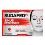 Sudafed PE Max Strength Non-Drowsy Sinus Decongestant Tablets, 18 Count