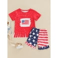thumbnail image 2 of 4th of July Toddler Girl Outfit Short Sleeve American Flag T-Shirt+Stars Stripe Shorts Set Independence Day Clothes, 2 of 9