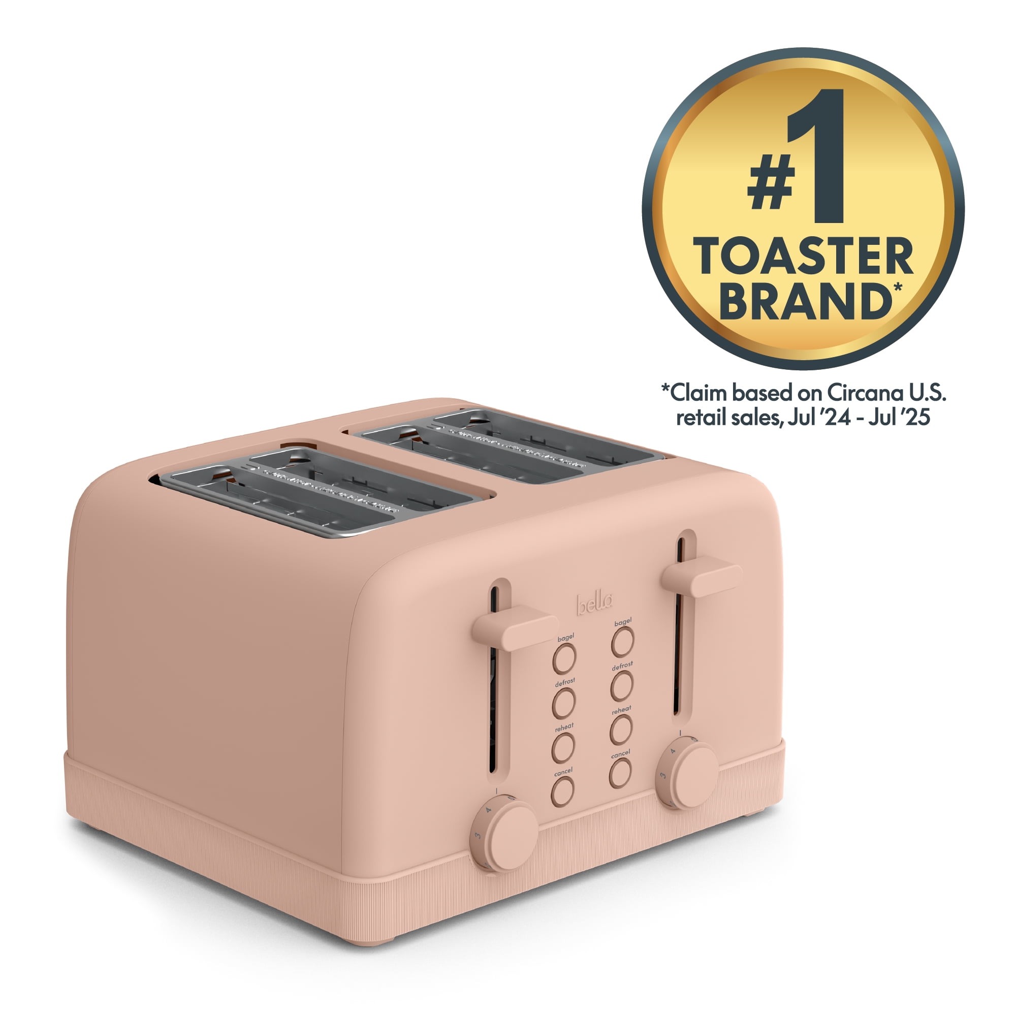 bella 4-Slice Toaster, 6 Setting Shade Control with Reheat, Cancel, Bagel & Defrost Buttons, Removable Crumb Tray, Anti Jam & Auto Shutoff, Blossom