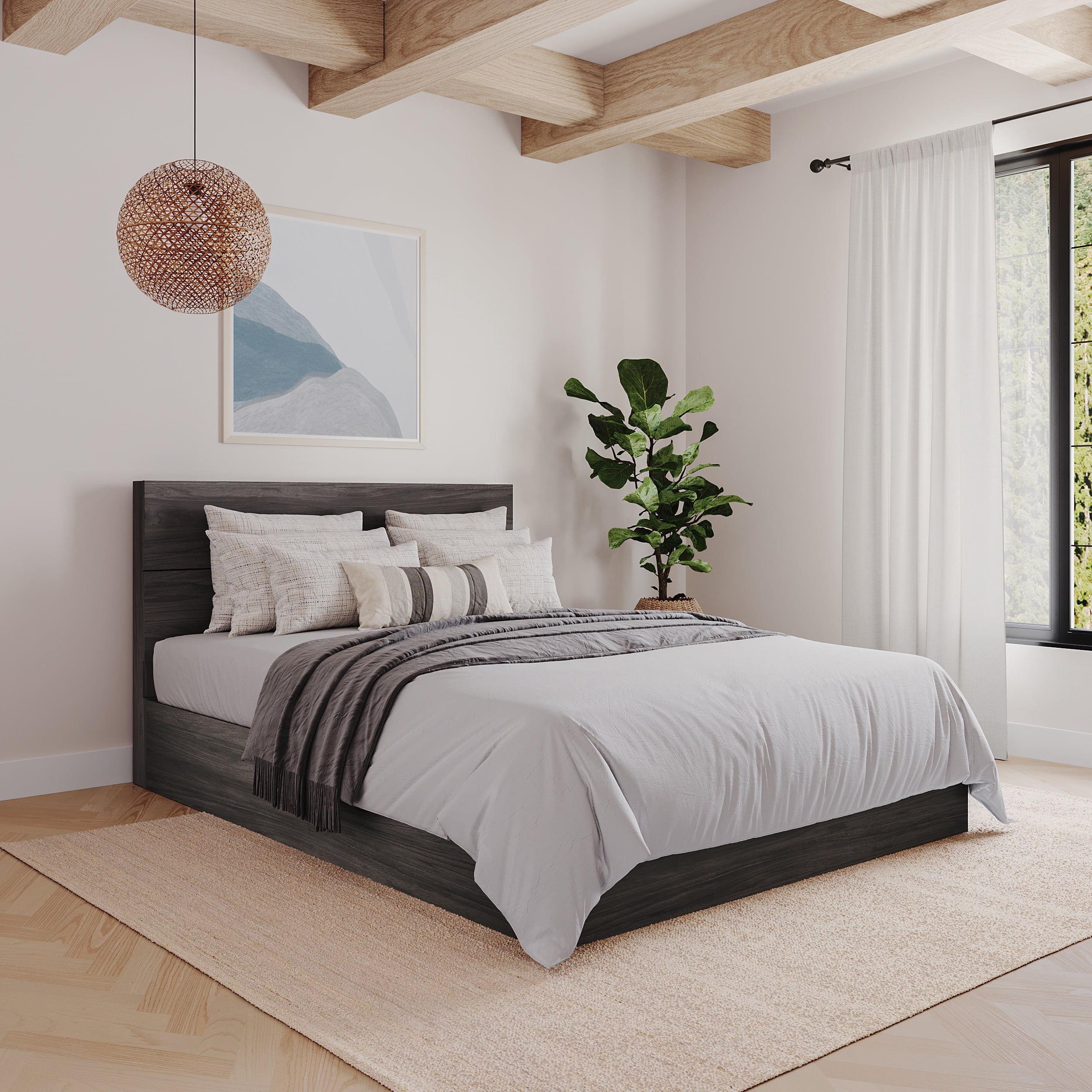 Nexera Queen Size Panel Wood Headboard, Bark Gray