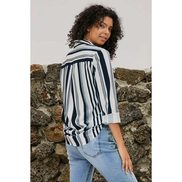 Chemise Moderne Femme Blanche Marine Ray e Walmart