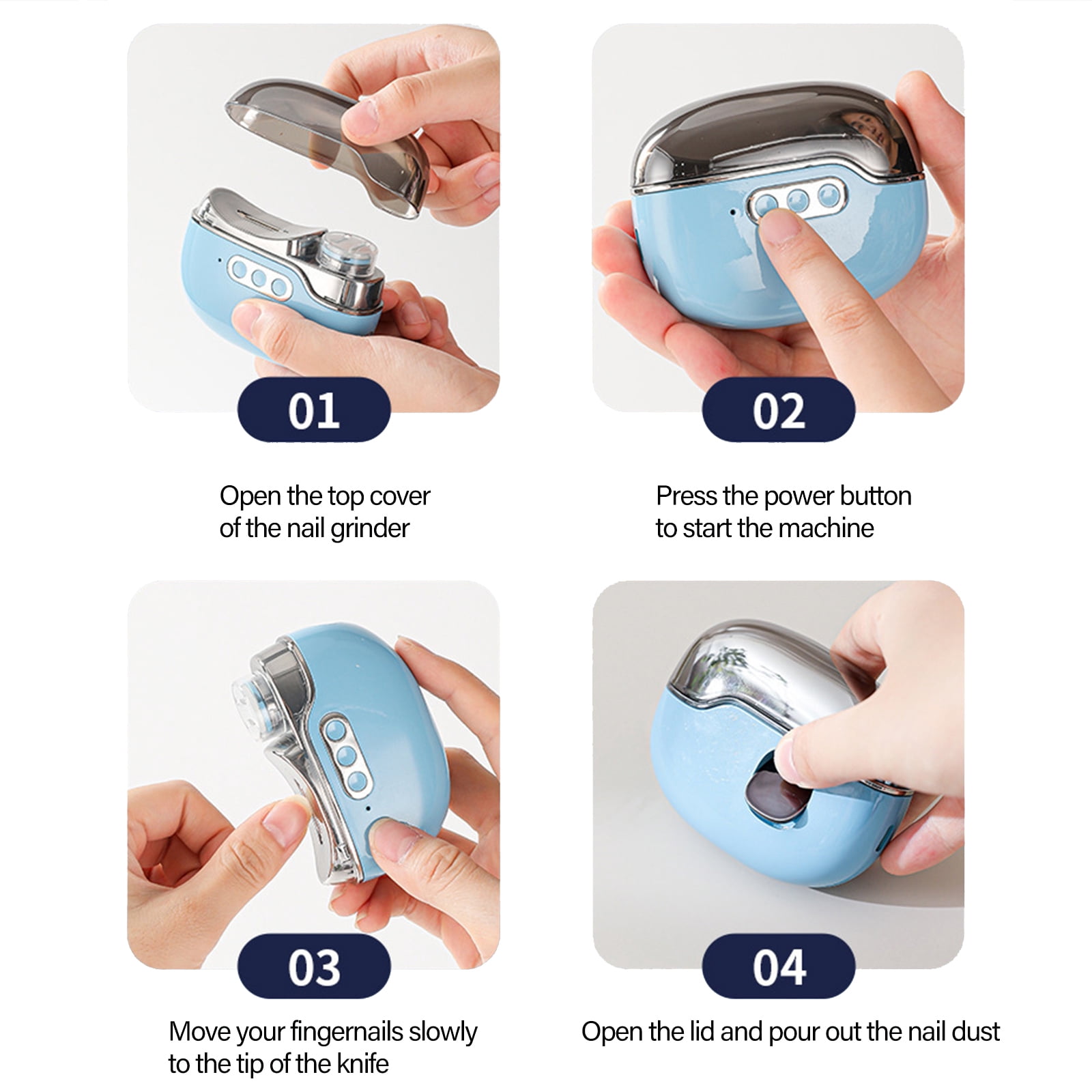 Professional Nails Care Baby Nails Trimmer 3 in 1 Electric Nails Cutter Light 3 Speeds Fingernail Polisher for Kids Adults