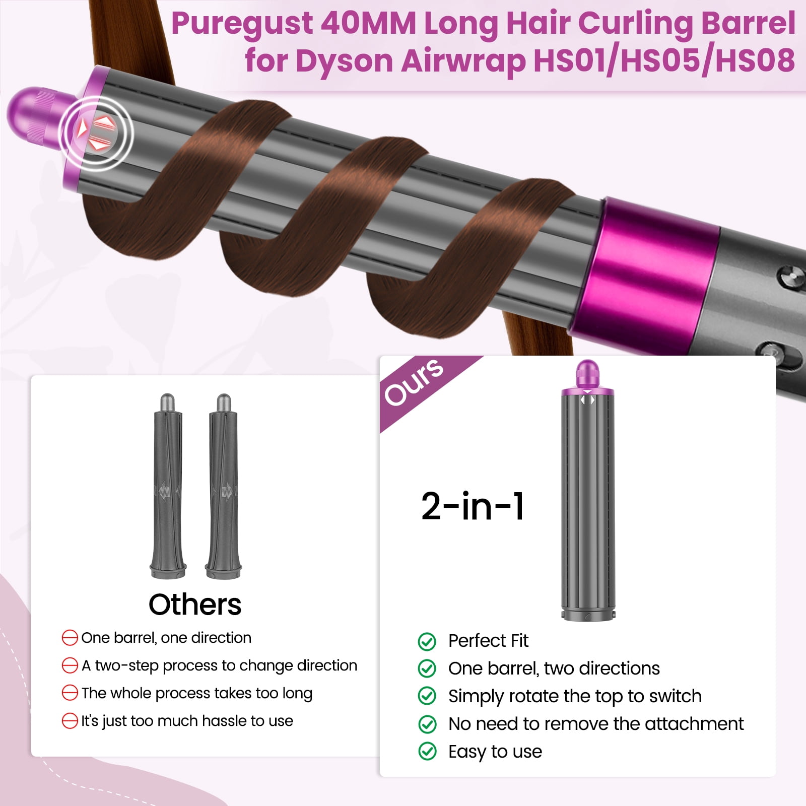 AFDD 40MM/1.6 Inch Long Hair Curling Barrels compatible with Dyson Airwrap Styler Self-Curling Accessories