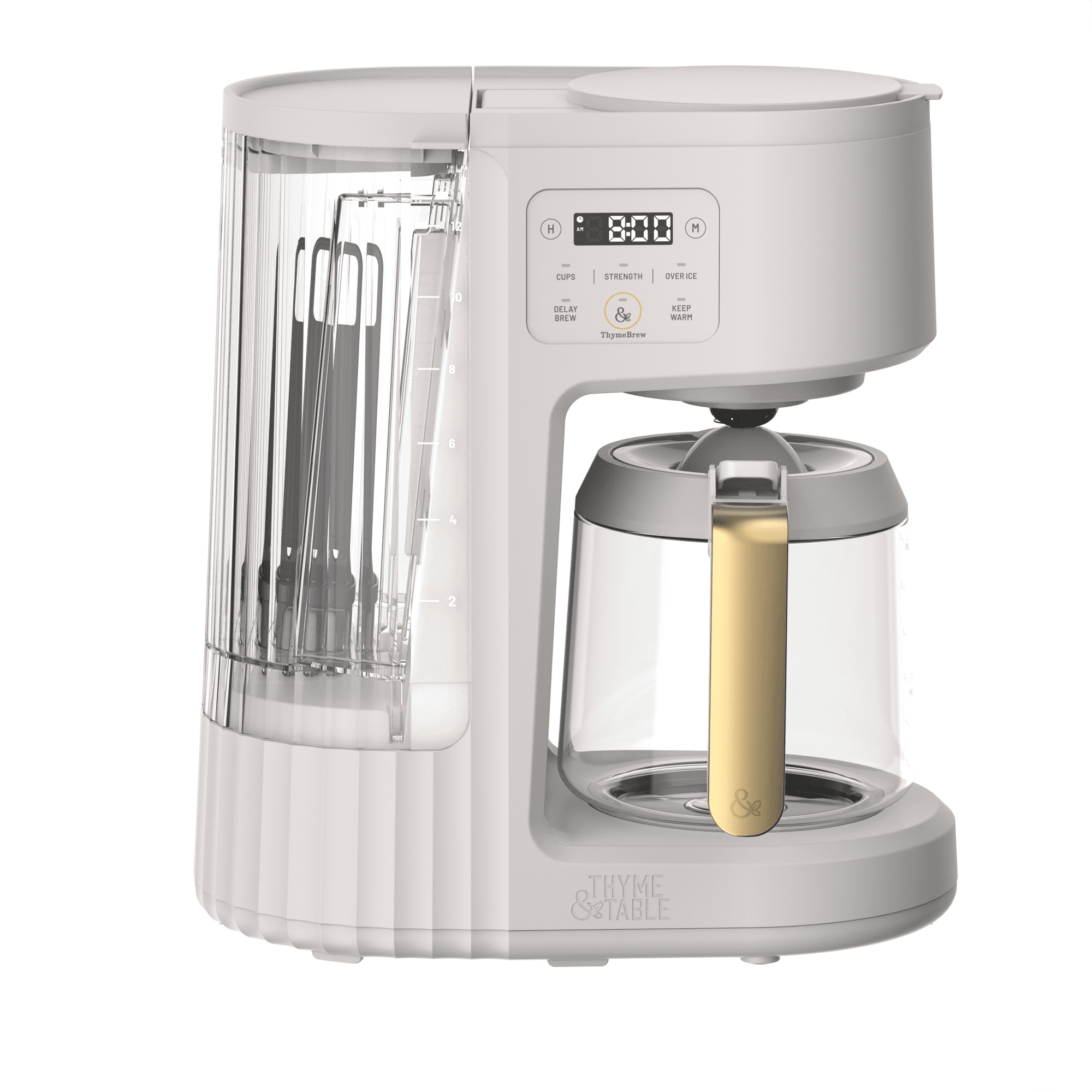 Thyme & Table Programmable 12-Cup Drip Coffee Maker, Sand White, 4 Brew Modes, 60 oz Water Reservoir, Warming Plate