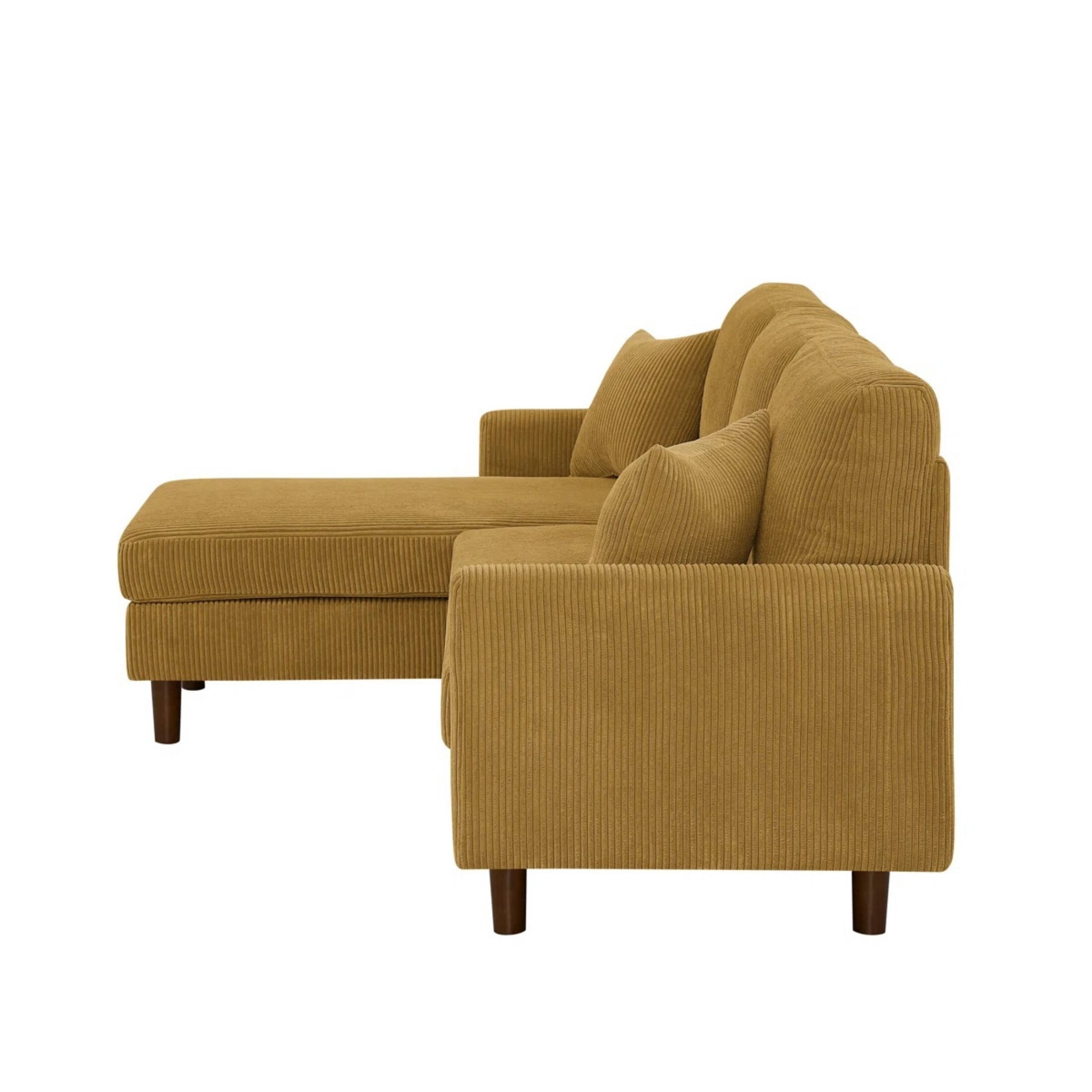 92.5" Mustard Yellow Corduroy L-Shape Sectional Sofa with Chaise