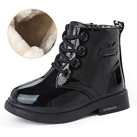 

Kids Girls Leather Waterproof Ankle Boots Fleece Thermal Shoes For Winter