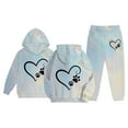 thumbnail image 3 of Tween Girls Outfits Sets Casual Hooded Sweatshirt With Heart Print Top Pants Comfy Kids Fall Girls Clothes Light Blue Size 12-13T, 3 of 5