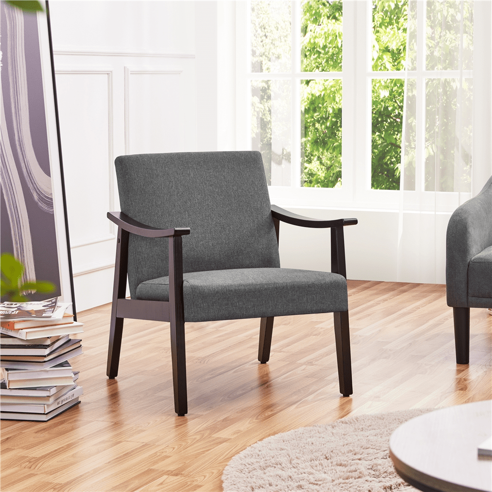 Alden Design Mid-Century Modern Accent Chair with Wooden Frame, Dark Gray Fabric