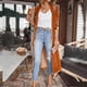 thumbnail image 1 of ICHUANYI Clearance Women Solid Color Casual Long Sleeve Pocket Mid-Length Cardigan Tops Split Fork Blouse Coat(Brown, S) ICHUANYI WER2023081202995, 1 of 5